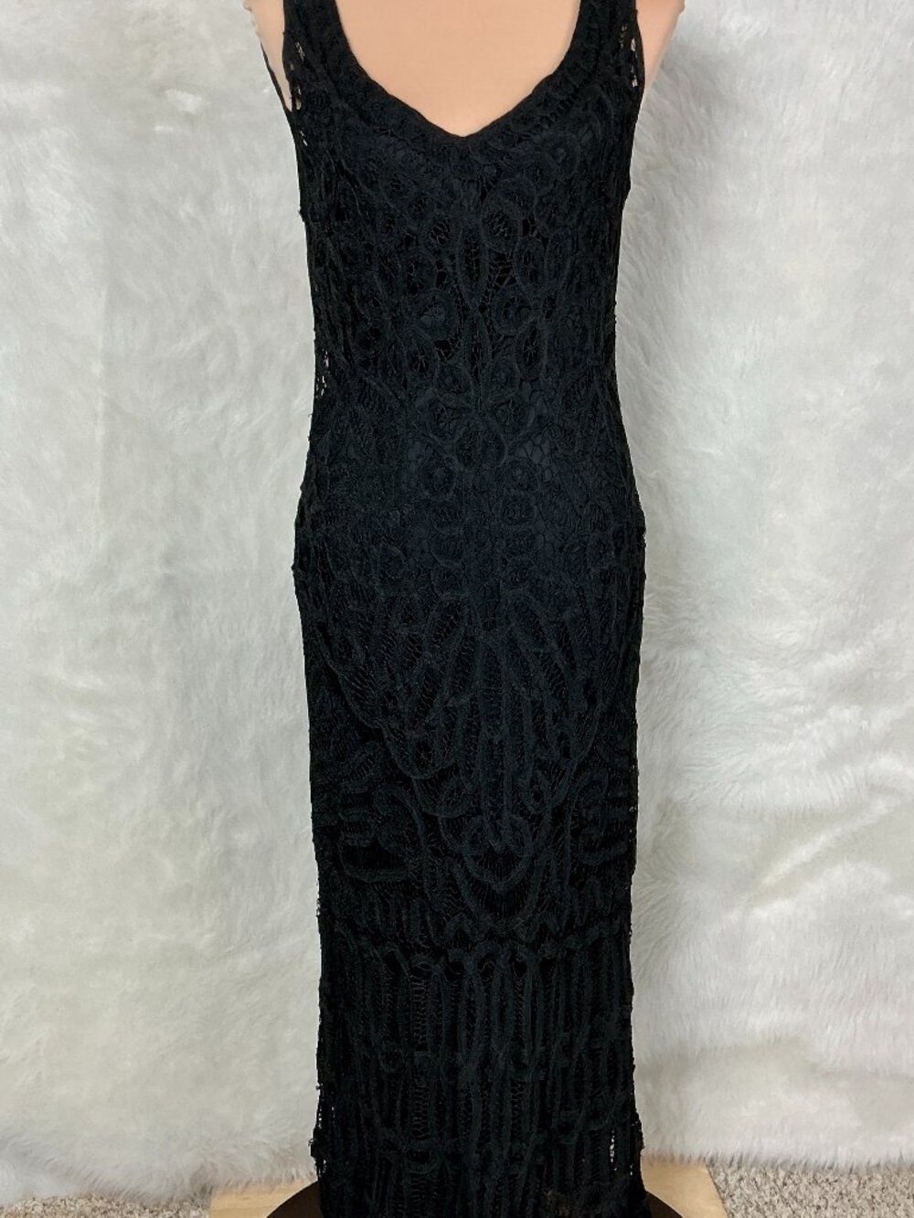Vintage 90s Black Crochet Lace Sheath Maxi Dress Witchy 4